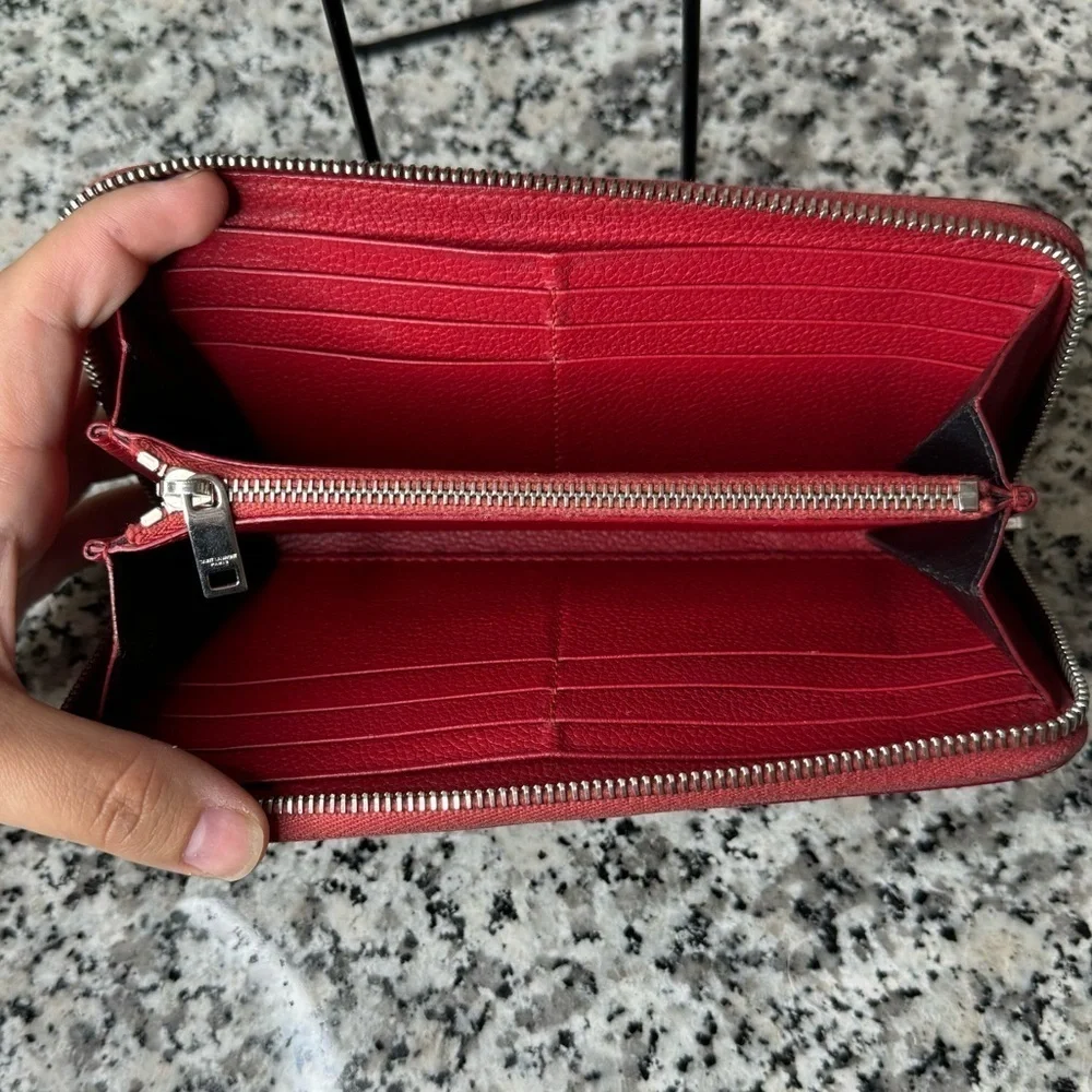Yves Saint Laurent YSL | Gorgeous Red Leather Long Zipper Wallet - Picture 2 of 12